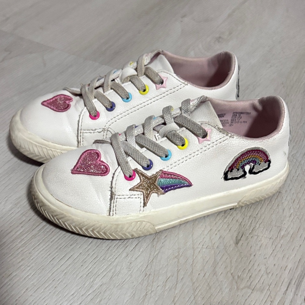 Kids White Sneakers with Rainbow and Heart Accents